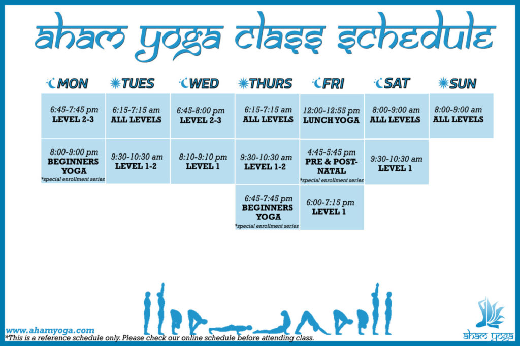 Aham Yoga Schedule 2018